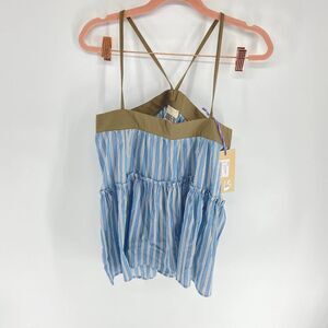 Aniye By Blue White Stripe Green Spaghetti Strap Crossback Tank Top NWT Womens S